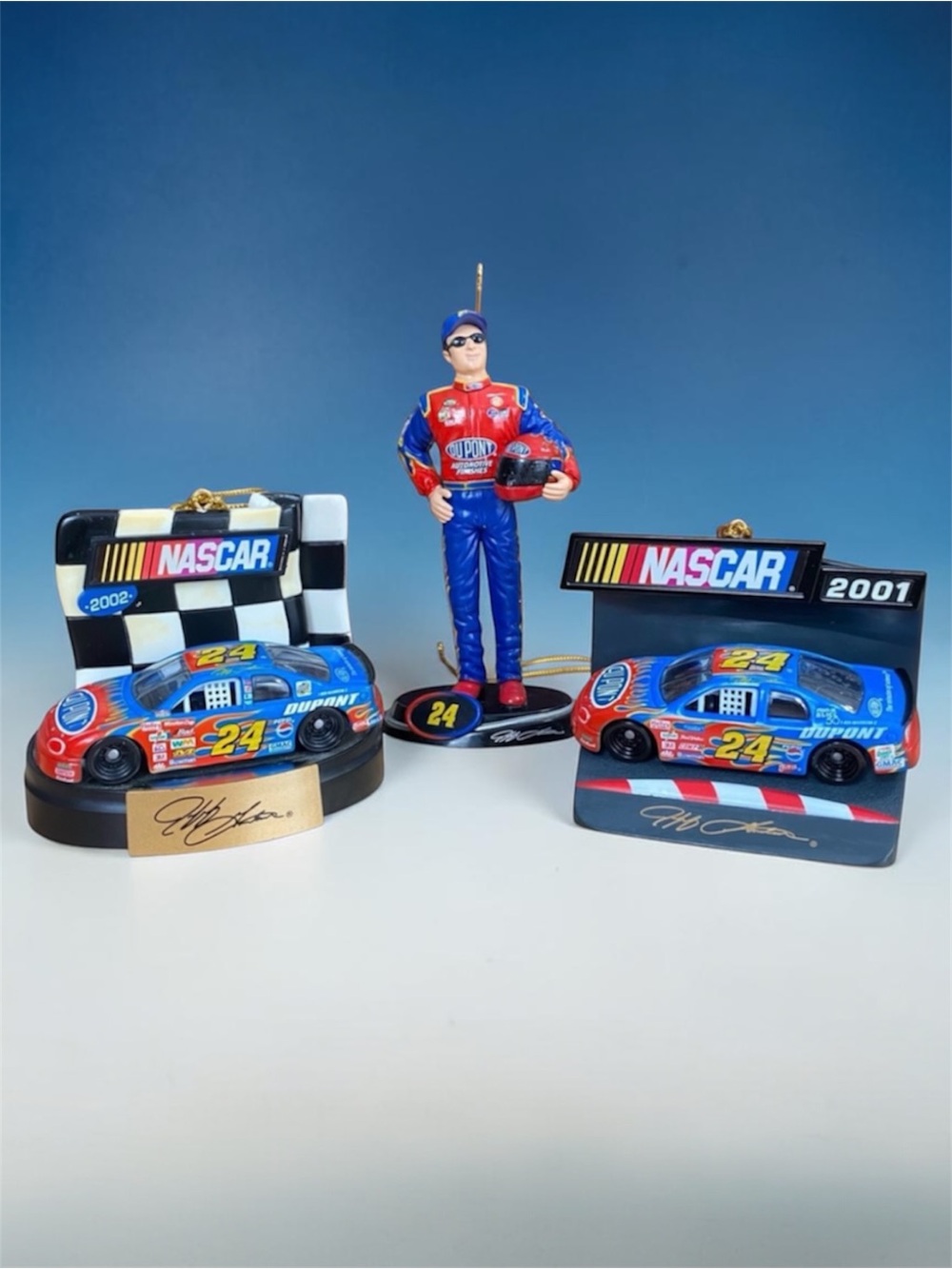 NASCAR Diecast Ornament Set with Blue & Red Jeff Gordon Racecar